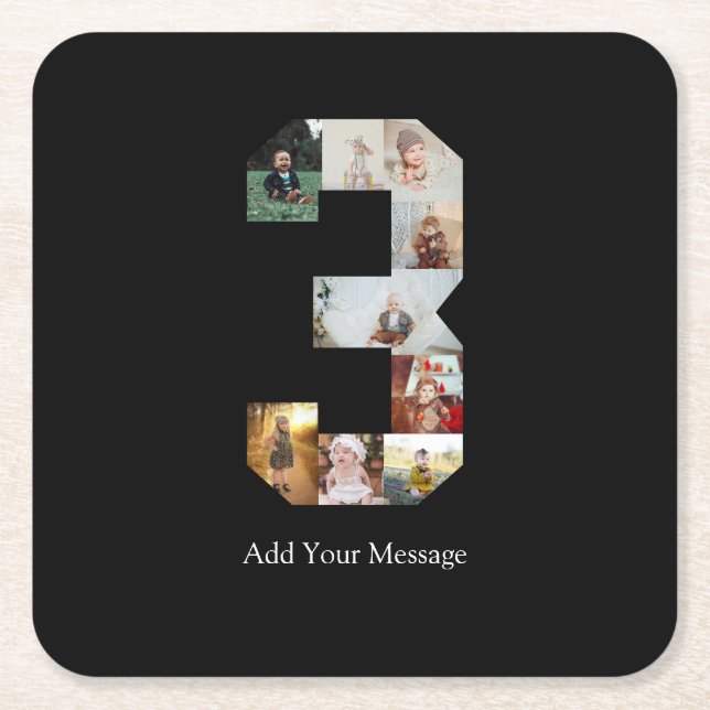 Svartvit nummer 3, fotokollage underlägg papper kvadrat (Framsidan)
