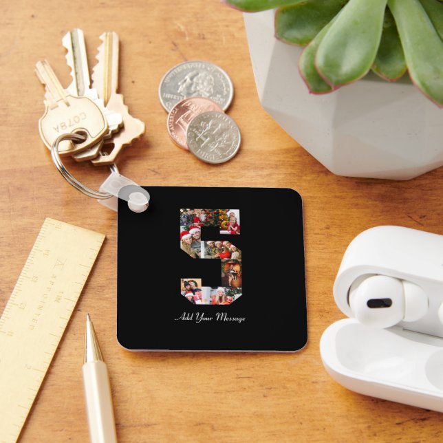 Svartvit nummer 5 - fotokollage nyckelring (Skrivbord)