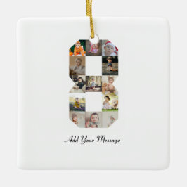 Svartvit nummer 8, fotokollage julgransprydnad keramik