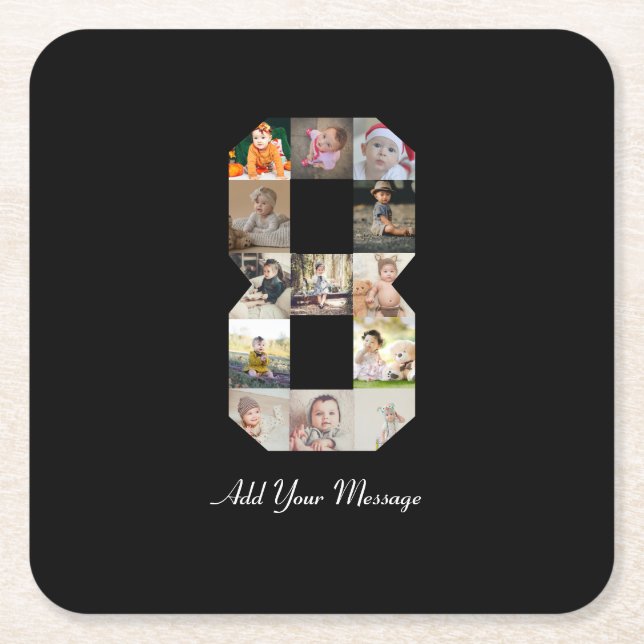 Svartvit nummer 8, fotokollage underlägg papper kvadrat (Framsidan)