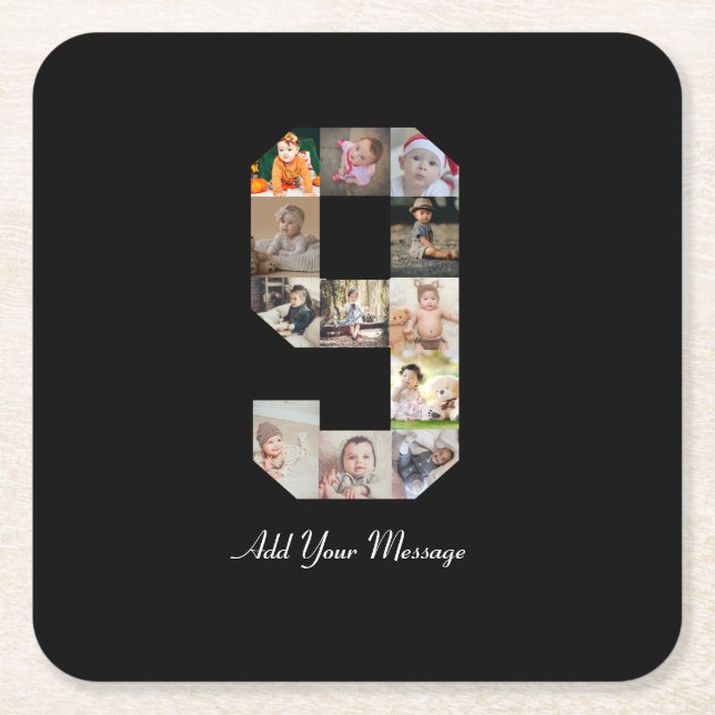 Svartvit nummer 9 - fotokollage underlägg papper kvadrat (Framsidan)