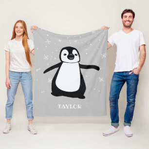 Svartvit Nursery Namn Cute Baby Penguin Fleecefilt