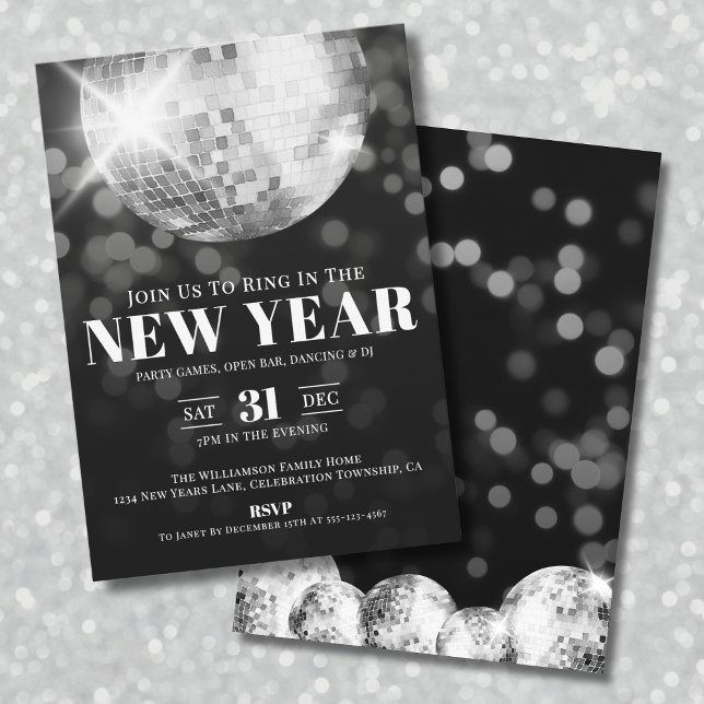 Svartvit Nyårsafton Firande Party Inbjudningar (Black White New Year's Eve Celebration Party Invitation)