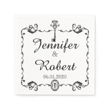 Svartvit Nyckel Bröllop Napkin