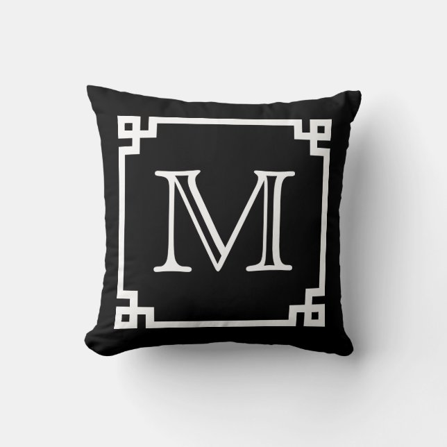 Svartvit nyckel för Monogramvitgrek Kudde (Framsida)