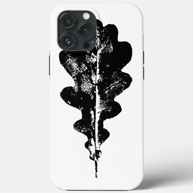 Svartvit oak Löv Skriv ut iphone case (Baksida)
