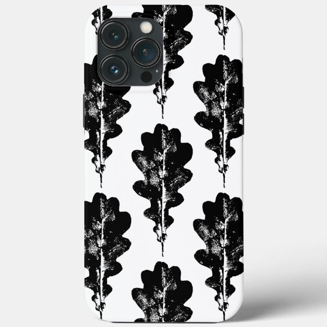 Svartvit oak Löv Skriv ut Mönster iphone case (Baksida)