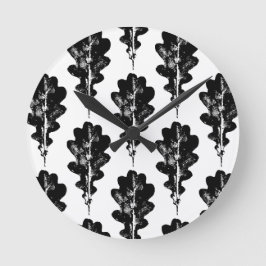 Svartvit oak Löv Skriv ut Mönster Rund Klocka