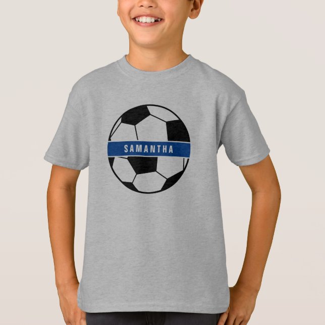 Svartvit och blå fotboll, sportmonogram t shirt (Framsida)