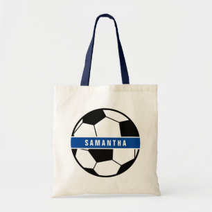 Svartvit och blå fotboll, sportmonogram tygkasse