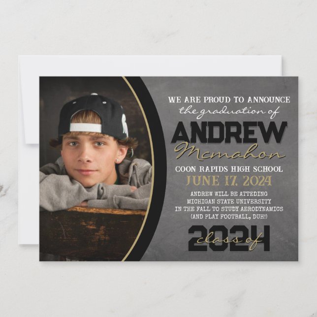 Svartvit och bronze-meddelande om Studenten i kret Inbjudningar (Framsida)