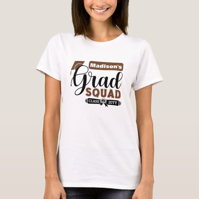 Svartvit och brun text Females vita gradruta T Shirt (Framsida)