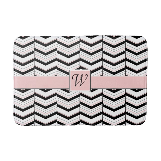 Svartvit och  Chevron Bath Mat Badrumsmatta (Framsidan)