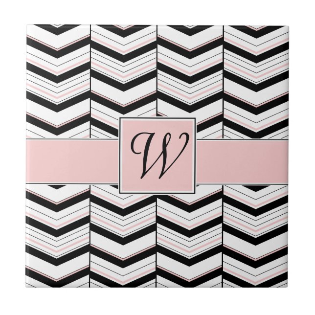 Svartvit och  Chevron Tile Kakelplatta (Framsidan)
