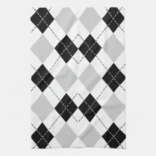 Svartvit och Grått Argyle Kökshandduk