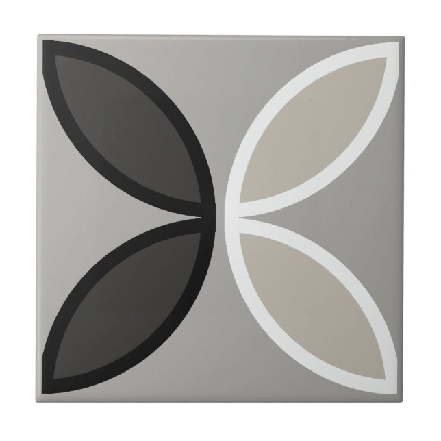 Svartvit och grått-cirkel eller blomblad kakelplatta (Framsidan)