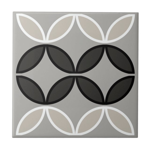Svartvit och grått-cirkel eller blomblad kakelplatta (Framsidan)