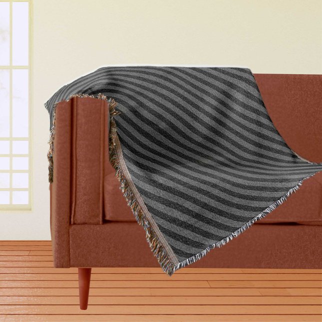 Svartvit och Grått diagonal Rand-vridsvevett Filt (Black and Gray Diagonal Stripes Throw Blanket)