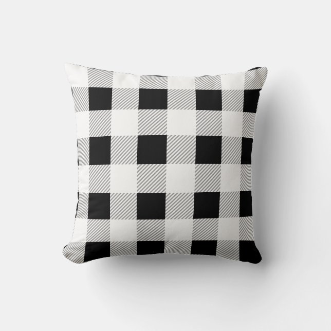 Svartvit och Grått Tartan Mönster Kudde (Framsida)