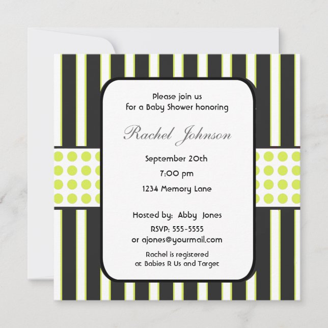 Svartvit och grön randbaby shower Invit Inbjudningar (Framsida)