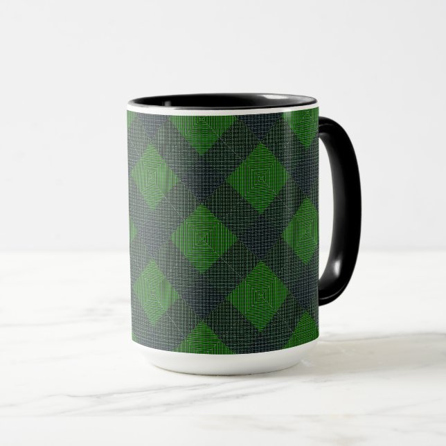 Svartvit och grönt med lutande kvadrat eller schac mugg (Framsida höger)