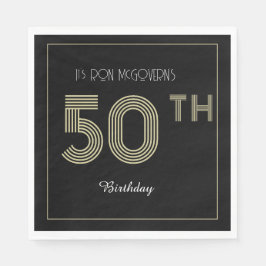 Svartvit och Guld 50:e födelsedag Retro Rand Skriv Pappersservett