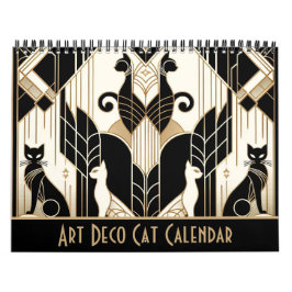 Svartvit och Guld Art Deco Cat Kalender
