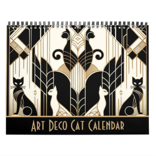 Svartvit och Guld Art Deco Cat Kalender