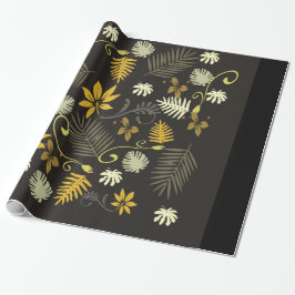 Svartvit och Guld Blommigt 30 x 6' Wrapping Papper Presentpapper