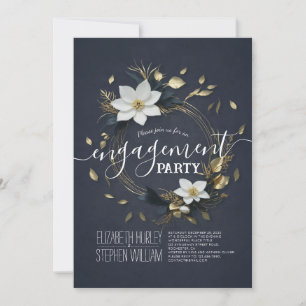 Svartvit och Guld Blommigt Bröllop Förlovningsfest Inbjudningar
