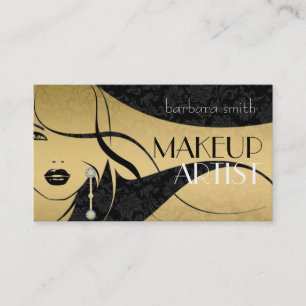 Svartvit och Guld Blommigt Damasker-Makeup Artist Visitkort