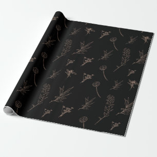 Svartvit och Guld Blommigt Wrapping Papper Presentpapper