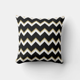 Svartvit och Guld Chevron Pillow Kudde