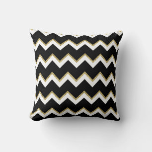 Svartvit och Guld Chevron Pillow Kudde