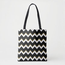 Svartvit och Guld Chevron Tote Bag