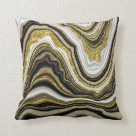 Svartvit och Guld Chic Swirl Modern Abstrakt Kudde