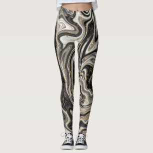 Svartvit och Guld Chic Swirl Modern Abstrakt Leggings