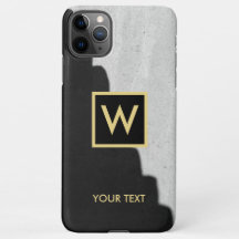 Svartvit och Guld Elegant Monogram Text iphone cas