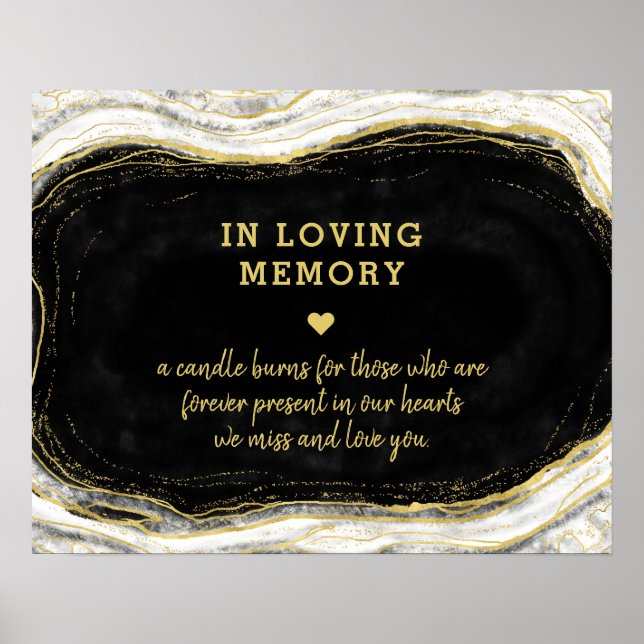 Svartvit och Guld-geode i Loving Memory Sign Poster (Framsidan)