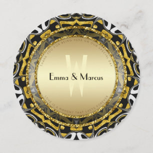 Svartvit och Guld Geometry Bröllop Round Meny