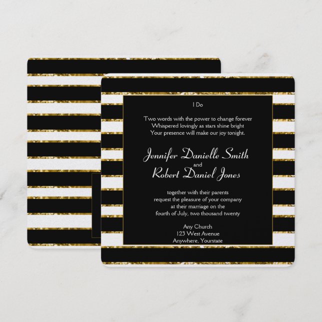 Svartvit och Guld Glitter Bröllop Inbjudningar (Fram/baksida)