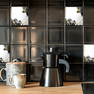 Svartvit och Guld Glitter Kakelplatta