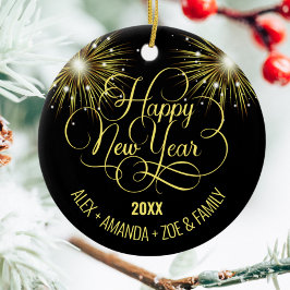 Svartvit och guld Gott nytt år Julgransprydnad Keramik