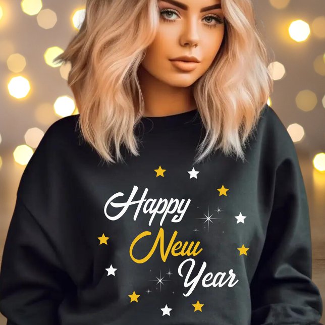 Svartvit och Guld Gott nytt år T Shirt (White Black & Gold Happy New Year Sweatshirt)