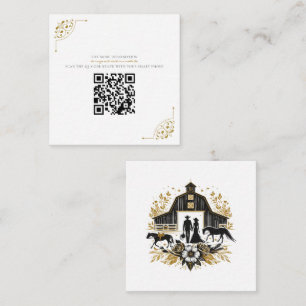 Svartvit och Guld-Landsbyggsbröllop med QR-kod Tilläggskort