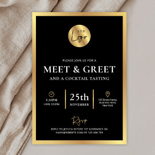 Svartvit och Guld Logotyp Business Meet & Greet Ev Inbjudningar
