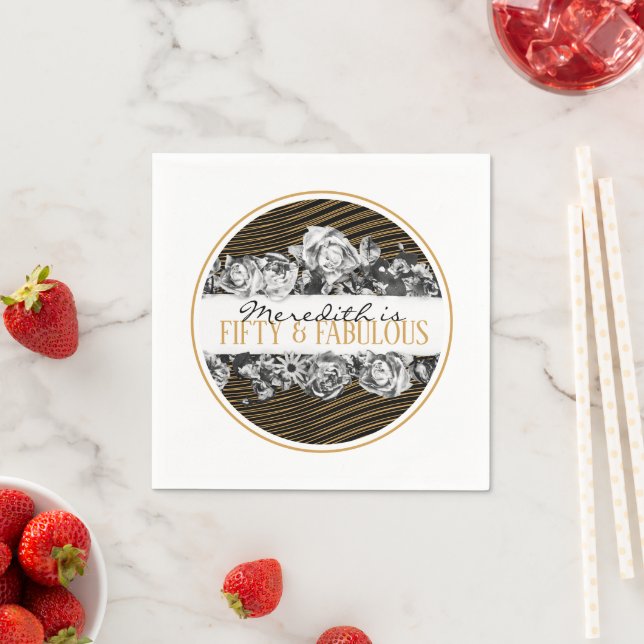 Svartvit och Guld lyx Personlig 50 och väv Pappersservett (Insitu)