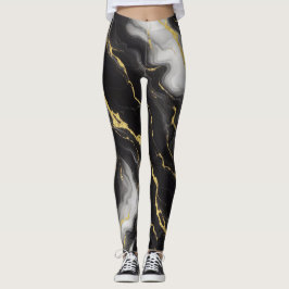 Svartvit och Guld Marble ger tankarna Leggings