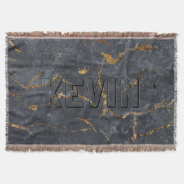 Svartvit och guld marble struktur Monogram Filt