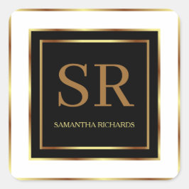 Svartvit och Guld monogram Geometric Fyrkantigt Klistermärke